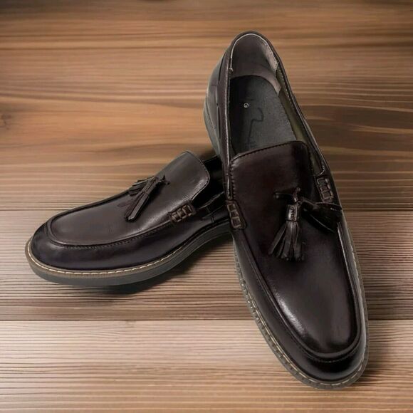G.H. BASS & CO. MEN'S PIERCE TASSEL LOAFER DARK BROWN LEATHER CASUAL SHOE SZ 7 M - Picture 1 of 12